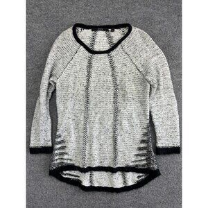 Guess Sweater Womens Medium Gray Black Knit Pullover Long Sleeve High Low Hem